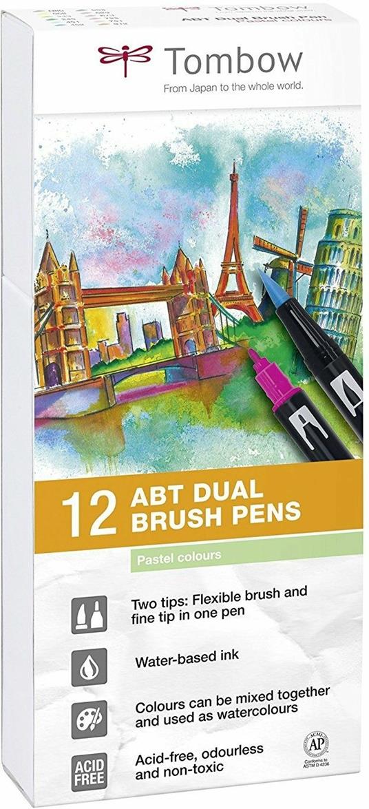 Pennarelli acquarellabili Dual Brush Tombow. Confezione 10+2 colori pastello