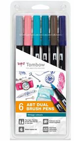 Pennarelli Tombow Dual Brush colori Vintage. Set 6 colori (5 + 1 omaggio)