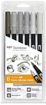 Set 6 Marcatori Dual Brush Tombow grigi