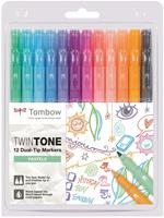 Pennarelli Twin Tone Tombow colori Pastel con doppia punta. Confezione 12 colori