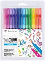 Pennarelli Twin Tone Tombow colori Rainbow con doppia punta. Confezione 12 colori