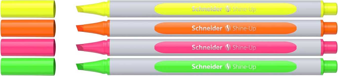 Cartoleria Schneider Pennarello Shine-Up (tratto 1 + 4 mm, in plastica a base biologica, premiato con l'angelo blu), 4 pezzi assortiti Schneider