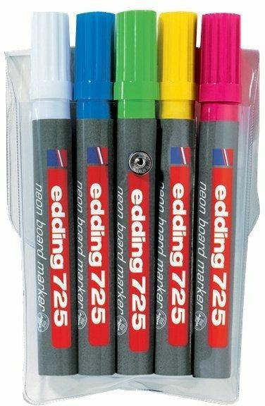 Marcatore per lavagne Edding 725 fluorescente punta a scalpello 2-5 mm. Confezione 5 colori assortiti