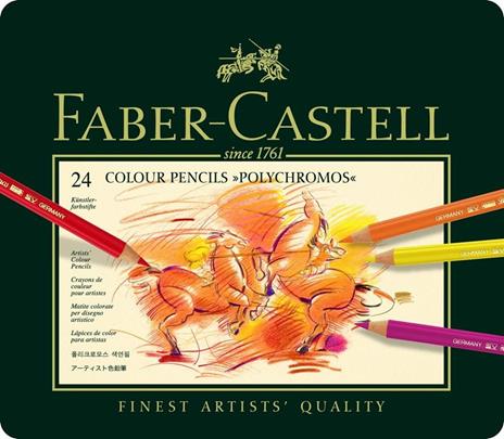 Matite colorate Faber-Castell Polychromos. Astuccio in metallo 24 colori