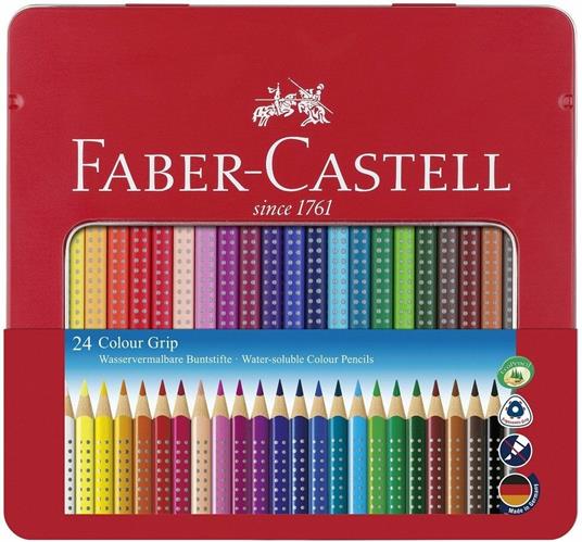 Matite colorate acquerellabili Faber-Castell Colour Grip. Astuccio metallo  24 colori - Faber-Castell - Cartoleria e scuola