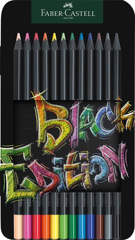 Astuccio metallo da 12 matite colorate triangolari Black Edition - Faber- Castell - Cartoleria e scuola