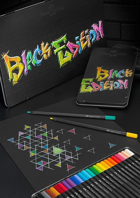 Astuccio metallo da 12 matite colorate triangolari Black Edition - 5