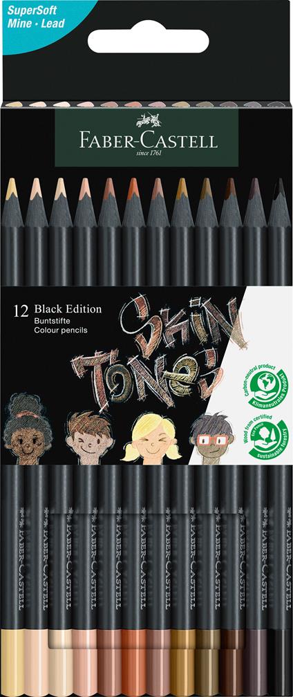 Astuccio cartone da 12 matite colorate Skin Tones triangolari Black Edition