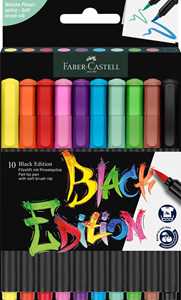 Cartoleria Astuccio in cartone da 10 pennarelli Black Edition con punta a pennello Faber-Castell