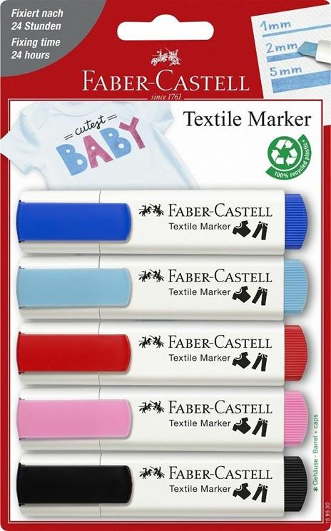 Blister con 5 marker Textile per tessuto - baby party:blu/azzurro/rosso/rosa/nero