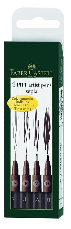 Penna di china Faber-Castell Pitt Artist Pen seppia. Bustina 4 pezzi - F, S, M, B - 2