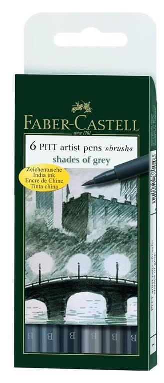 Penna di china Faber-Castell Pitt Artist Pen colori "Tonalità di grigio". Bustina 6 pezzi