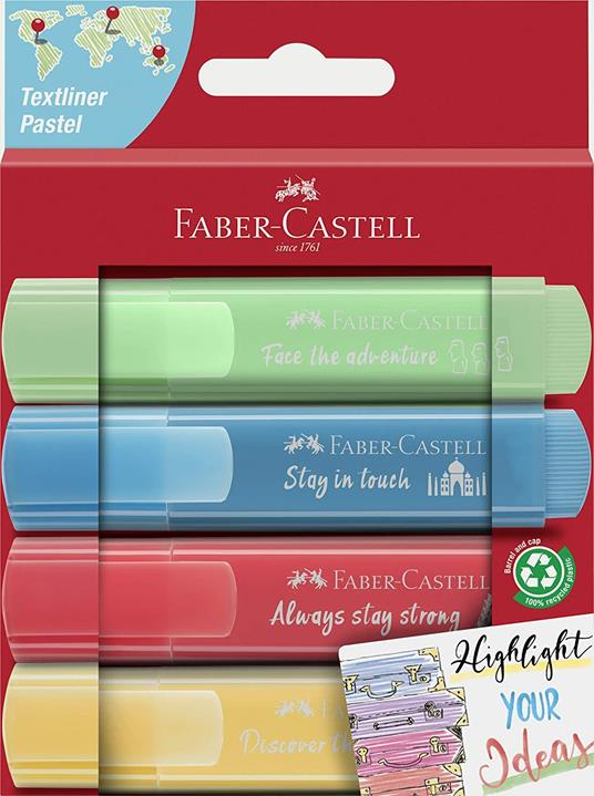 FABER-CASTELL - 254625 - Astuccio 4 evidenziatori textliner 46 in colori  assortiti pastel faber castell - Confezione risparmio da 2 PZ -  4005402546251