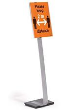 Durable 481323 Info Sign Stand, Espositore da Pavimento, Formato A3, Alluminio, Orientabile in Senso Verticale o Orizzontale, Argento Metallizzato