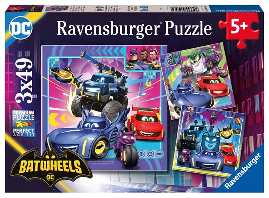 Ravensburger - Puzzle Batwheels, Collezione 3x49, 3 Puzzle da 49 Pezzi, Età Raccomandata 5+ Anni