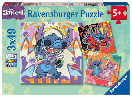 Ravensburger - Puzzle Disney Stitch, Collezione 3x49, 3 Puzzle da 49 Pezzi, Età Raccomandata 5+ Anni