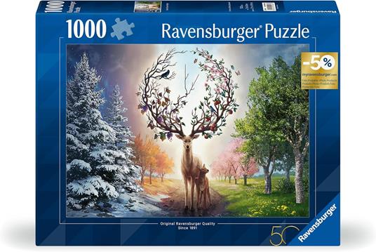 Ravensburger Puzzle 1000 pezzi, 50° Anniversario: Il cervo magico e le quattro stagioni - 2