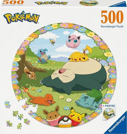 Ravensburger - Puzzle Rotondo Pokémon, Round Puzzle 500 Pezzi, Puzzle Adulti