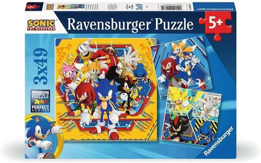 Ravensburger - Puzzle Sonic, Collezione 3x49, 3 Puzzle da 49 Pezzi, Età Raccomandata 5+ Anni