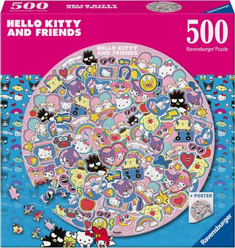 Ravensburger - Puzzle Hello Kitty per Adulti, 500 Pezzi, Collezione Circle of Colors, Puzzle Arte, Forma Rotonda 52x52cm