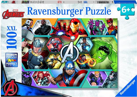Ravensburger - Puzzle 100 Pezzi XXL Marvel Avengers, Idea Regalo per Bambini 6+ Anni, Gioco Educativo e Stimolante