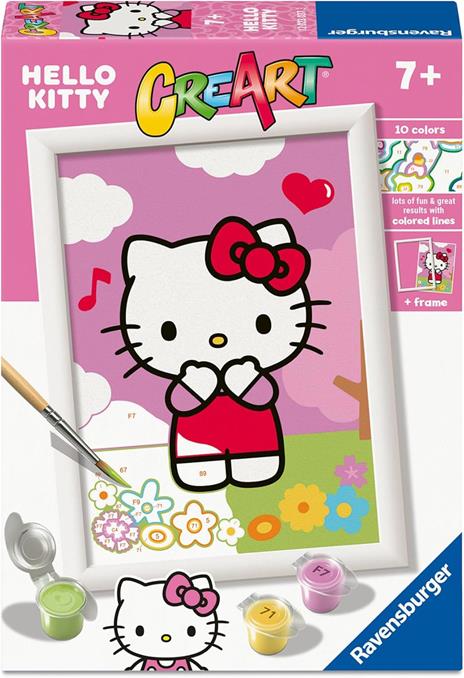 Ravensburger - CreArt Serie E: Hello Kitty, Dipingere con i Numeri, Kit Pittura Bambini, Cornice Inclusa, Gioco Educativo