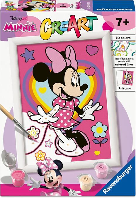 Ravensburger - CreArt Serie E: Disney Minnie, Dipingere con i Numeri, Kit Pittura Bambini, Cornice Inclusa, Gioco Educativo