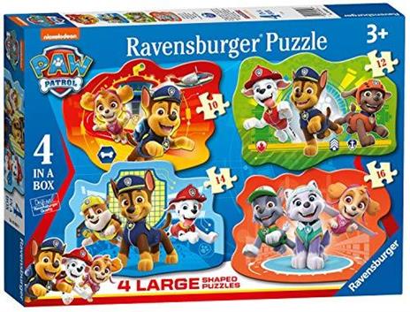 Ravensburger - Puzzle Paw Patrol, Collezione Shaped 4 in a Box, 4 puzzle da 10-12-14-16 Pezzi, Età Raccomandata 3+ Anni - 2