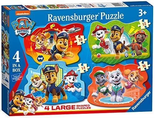 Ravensburger - Puzzle Paw Patrol, Collezione Shaped 4 in a Box, 4 puzzle da 10-12-14-16 Pezzi, Età Raccomandata 3+ Anni