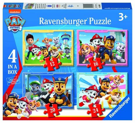 Ravensburger - Puzzle Paw Patrol B, Collezione 4 in a Box, 4 puzzle da 12-16-20-24 Pezzi, Età Raccomandata 3+ Anni