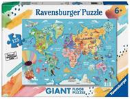 Ravensburger - Puzzle Mappa del mondo, Collezione 125 Giant Pavimento, 125 Pezzi, Età Raccomandata 6+ Anni