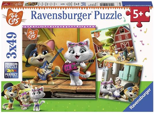 Ravensburger - Puzzle 44 Gatti, Collezione 3x49, 3 Puzzle da 49 Pezzi, Età Raccomandata 5+ Anni
