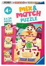 Ravensburger - Puzzle Gli Amici della Fattoria, Linea Mix & Match, 3 Puzzle da 24 Pezzi, Puzzle per Bambini