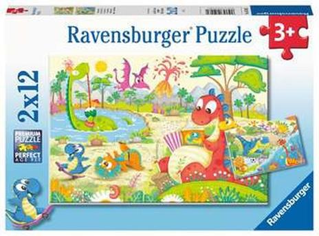 Ravensburger - Puzzle Dinosauri giocosi, Collezione 2x12, 2 Puzzle da 12 Pezzi, Età Raccomandata 3+ Anni - 2