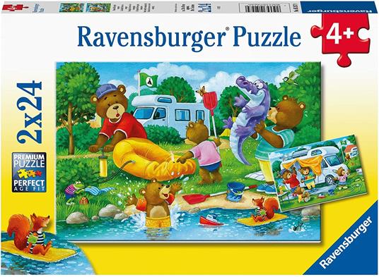 Ravensburger - Puzzle Famiglia di orsi va in campeggio Collezione 2x24 2 Puzzle da 24 Pezzi Età Raccomandata 4+ Anni