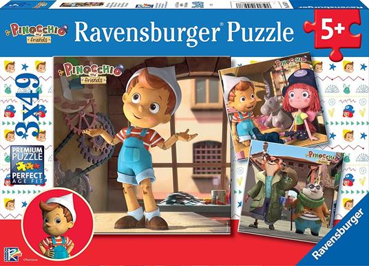 Ravensburger - Puzzle Pinocchio, Collezione 3x49, 3 Puzzle da 49 Pezzi, Età Raccomandata 5+ Anni