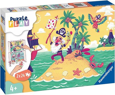 Ravensburger - Puzzle L'Isola del Pirata, Linea Puzzle & Play, 2 Puzzle da 24 Pezzi e Accessori, Puzzle per Bambini - 2