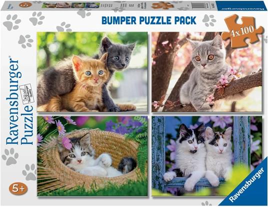 Ravensburger - Puzzle Piccoli gatti Collezione Bumper Pack 4X100 4 Puzzle da 100 Pezzi Età Raccomandata 5+ Anni