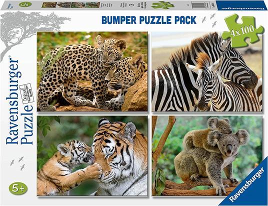 Ravensburger - Puzzle Animali selvatici Collezione Bumper Pack 4X100 4 Puzzle da 100 Pezzi Età Raccomandata 5+ Anni