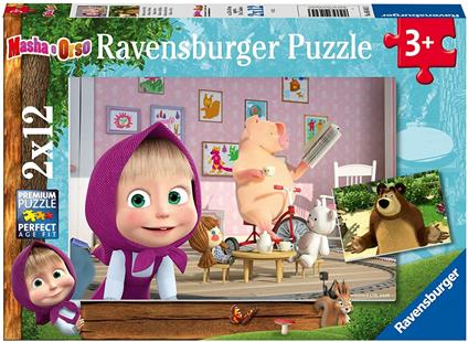 Ravensburger - Masha e Orso, Collezione 2x12, 2 Puzzle da 12 Pezzi, Età Raccomandata 3+ Anni