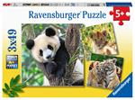 Ravensburger - Puzzle Panda, tigre e leone, Collezione 3x49, 3 Puzzle da 49 Pezzi, Età Raccomandata 5+ Anni