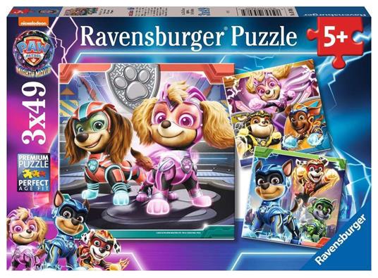 Ravensburger - Puzzle Paw Patrol - The mighty movie, Collezione 3x49, 3 Puzzle da 49 Pezzi, Età Raccomandata 5+ Anni