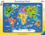 30-48 Teile Rahmenpuzzle. Weltkarte mit Tieren. Ravensburger 00.006.641 puzzle Puzzle con formine 30 pezzo(i)