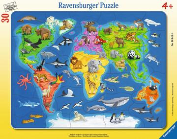 30-48 Teile Rahmenpuzzle. Weltkarte mit Tieren. Ravensburger 00.006.641 puzzle Puzzle con formine 30 pezzo(i)