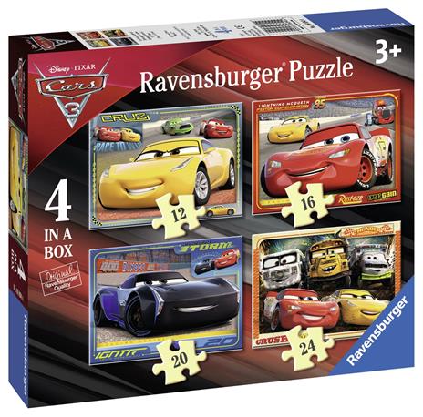Ravensburger - Puzzle Cars 3, Collezione 4 in a Box, 4 puzzle da 12-16-20-24 Pezzi, Età Raccomandata 3+ Anni