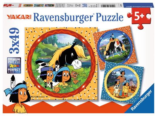 3 x 49 Teile. YAK: Yakari, der tapfere Indianer. Ravensburger 4005556080007 puzzle 49 pezzo(i)