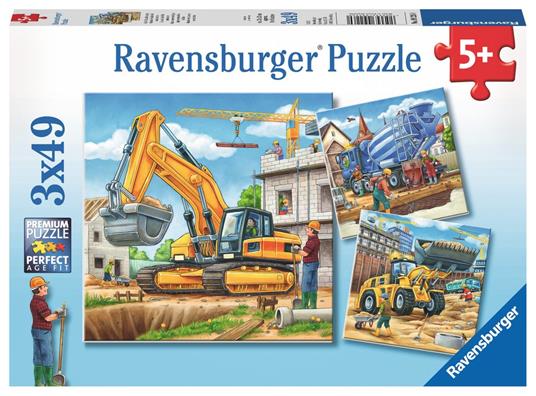 3 x 49 Teile. Große Baufahrzeuge. Ravensburger 4005556092260 puzzle 49 pezzo(i)