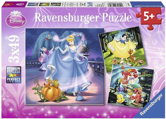 Ravensburger - Puzzle Principesse Disney A, Collezione 3x49, 3 Puzzle da 49 Pezzi, Età Raccomandata 5+ Anni - 2