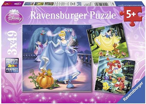 Ravensburger - Puzzle Principesse Disney A, Collezione 3x49, 3 Puzzle da 49 Pezzi, Età Raccomandata 5+ Anni - 3