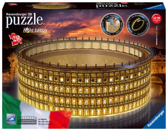 Ravensburger - 3D Puzzle Colosseo Night Edition con Luce, Roma